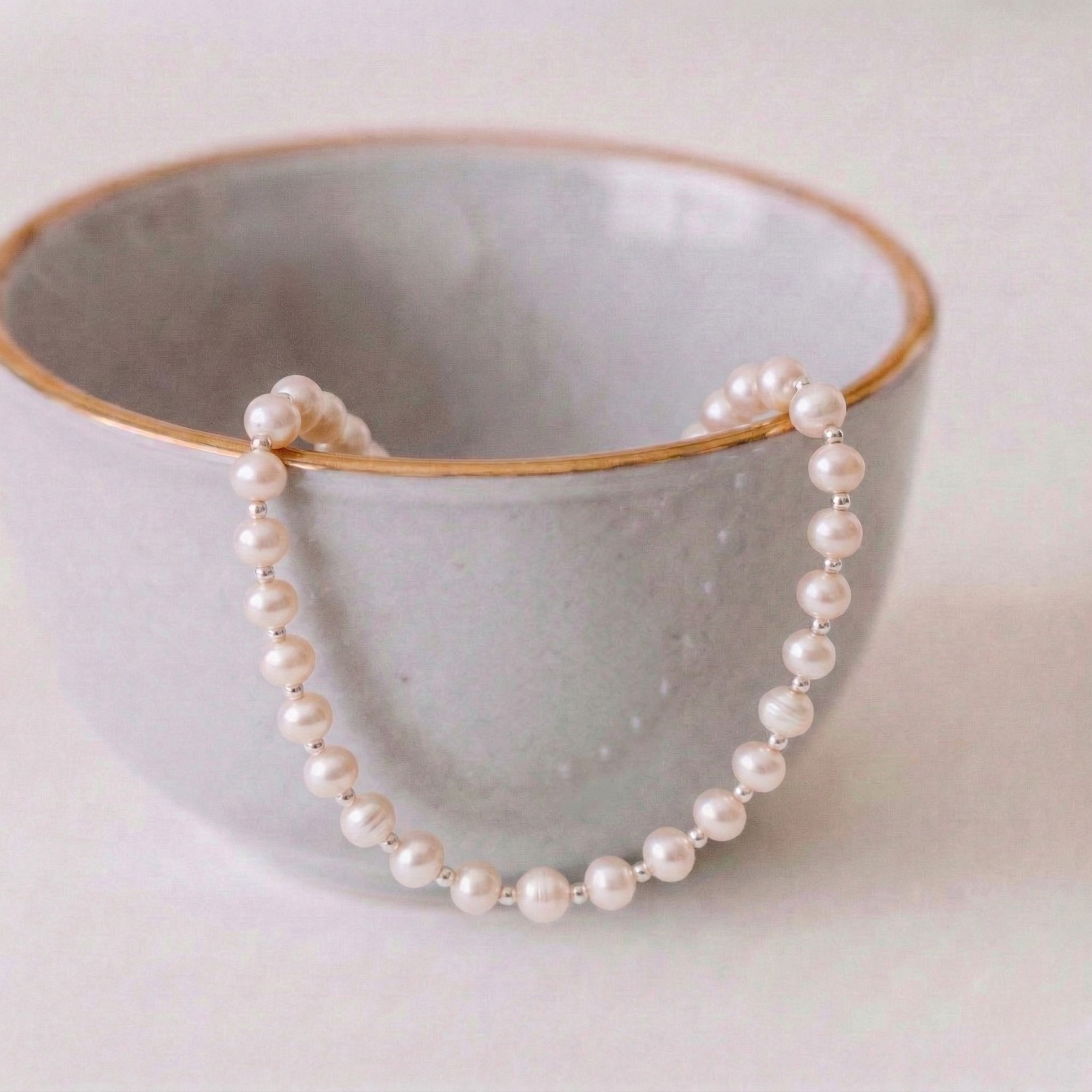 Sterling silver pearl necklace for bridal wear, freshwater pearl wedding necklace UK