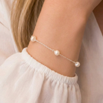 Pearl station bracelet with freshwater pearls, bridesmaids jewellery UK