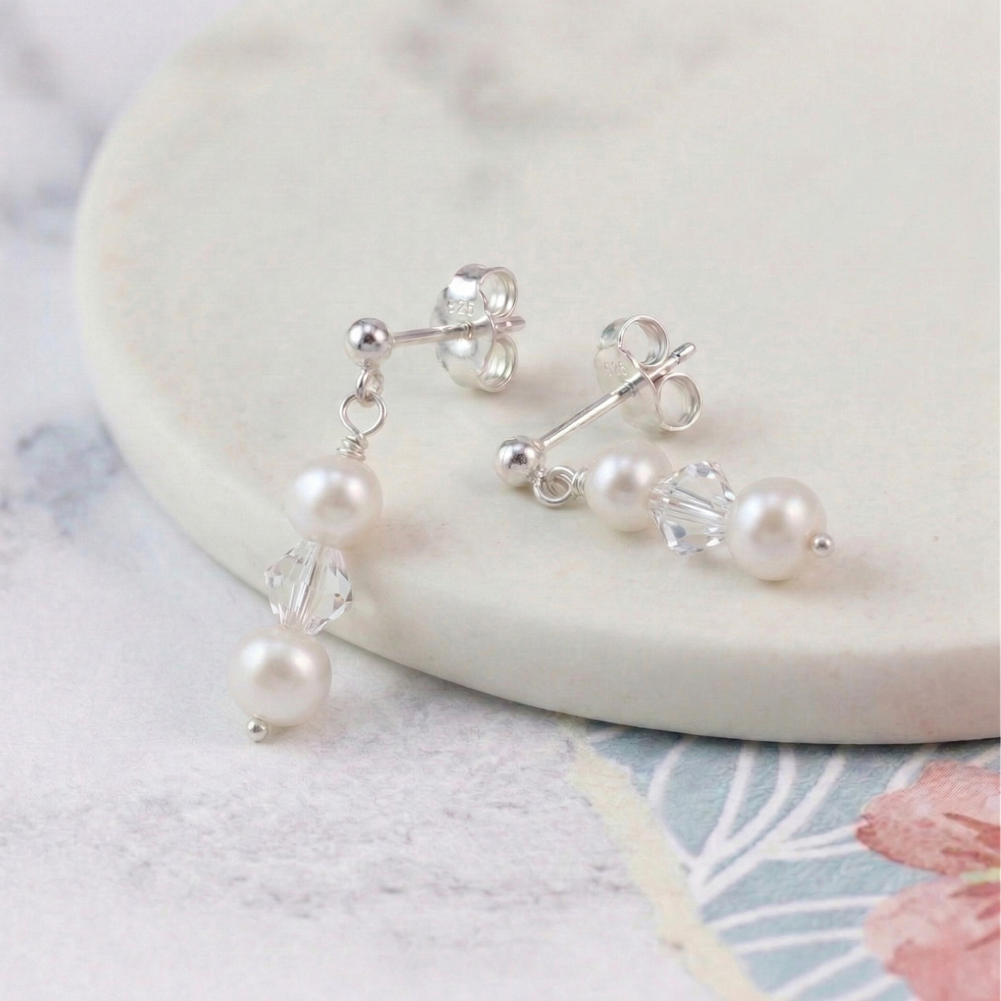 Pearl and Crystal Drop Earrings