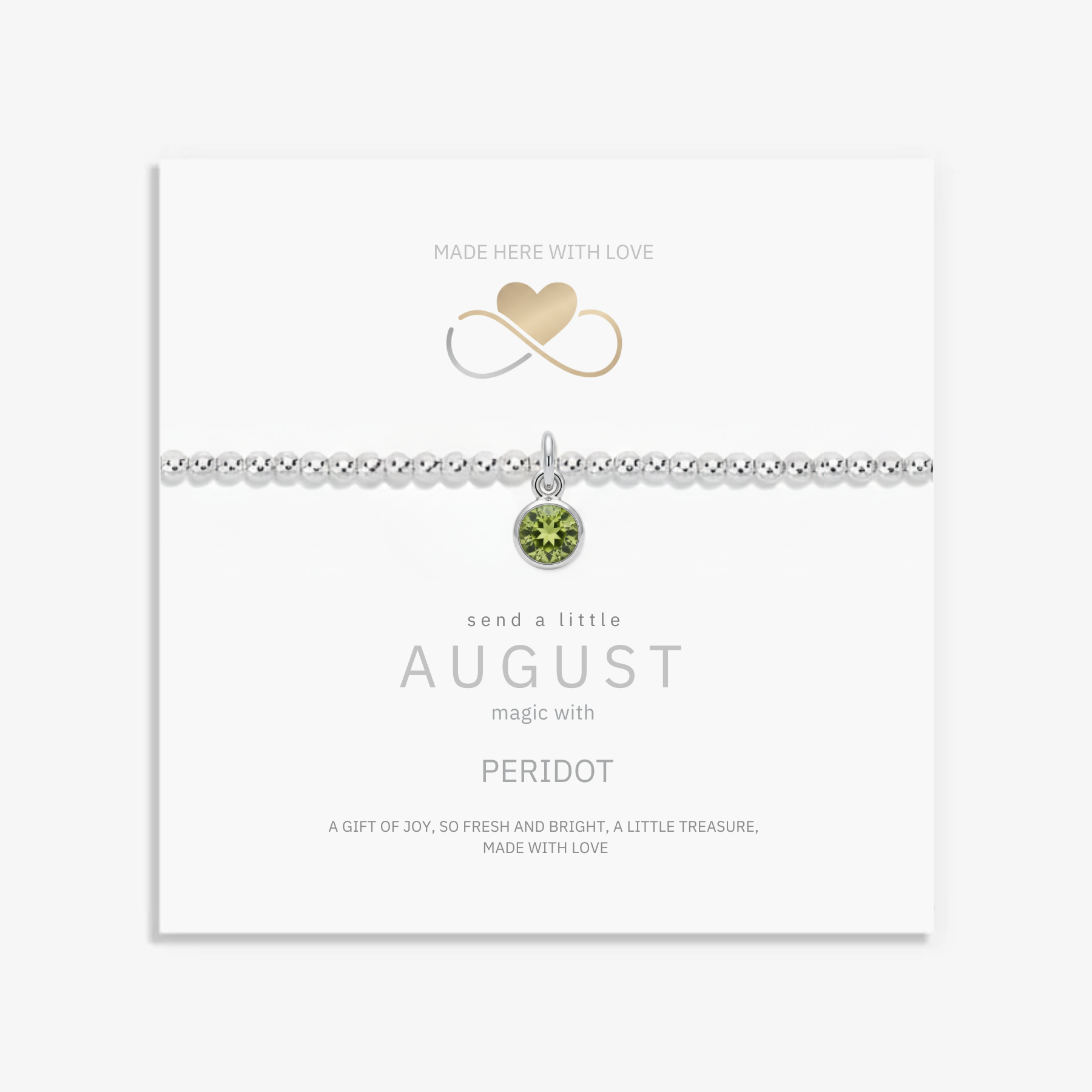 Peridot August birthstone bracelet with green gemstone charm, stretch bracelet UK