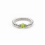 Handmade peridot crystal bead ring with sterling silver beads, August birthstone ring by Made Here with Love