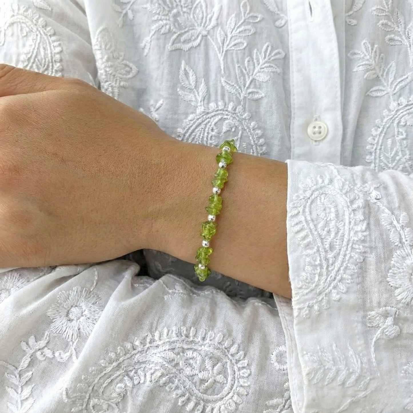Peridot Crystal Bead Bracelet | August Birthstone Stacking Bracelet