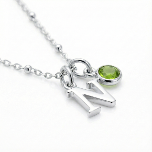 Initial & August Birthstone Necklace | Personalised Peridot Gift