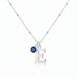 Personalised initial and September sapphire necklace in sterling silver, meaningful birthstone jewellery gift for her.