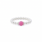 Sterling silver pink bead stretch ring, handmade stacking ring jewellery UK