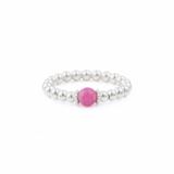 Sterling silver pink bead stretch ring, handmade stacking ring jewellery UK
