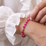 Pink and silver bead bracelet with gemstone beads, stretch bracelet for stacking UK