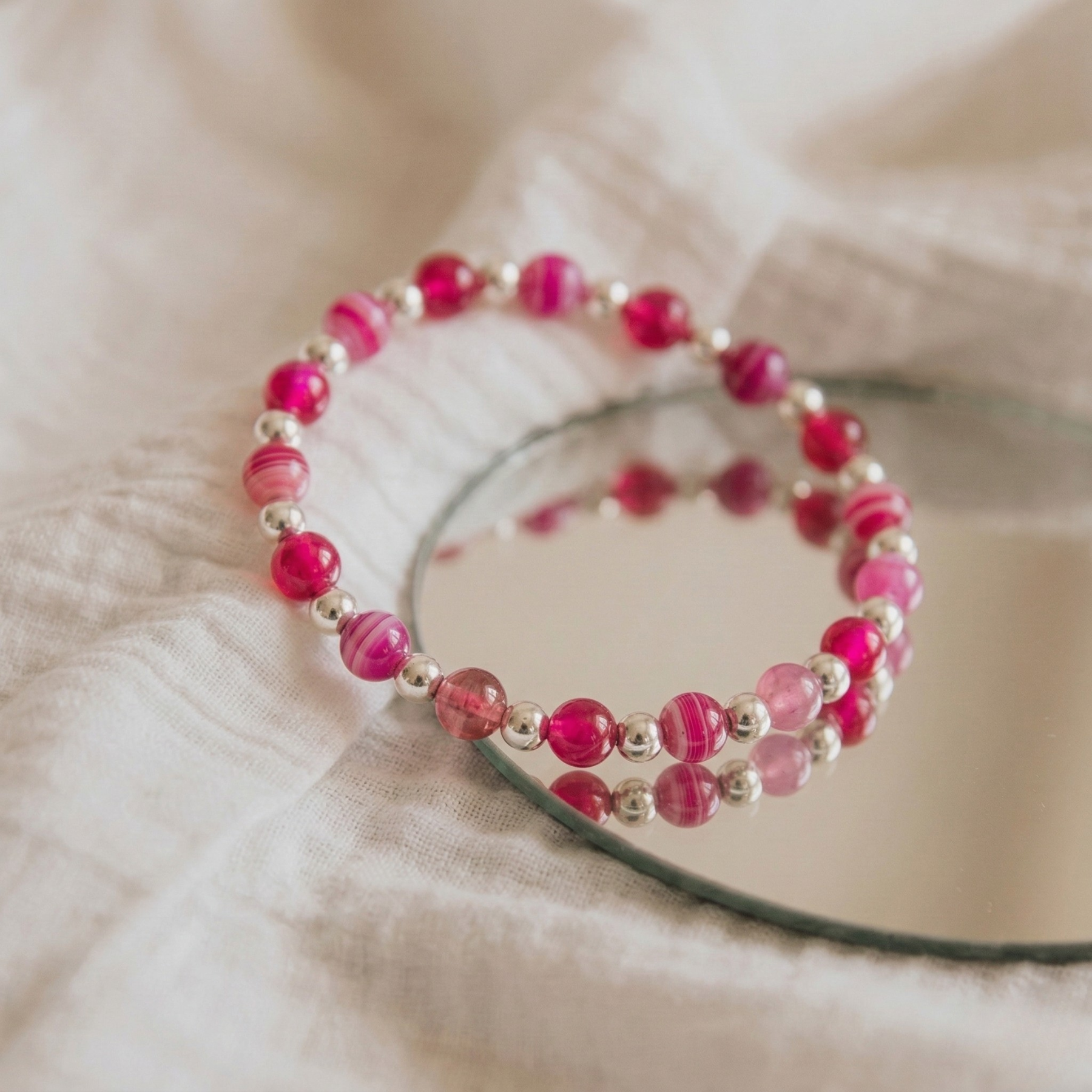 Pink beaded layering bracelet, stretch stacking bracelet for everyday wear UK