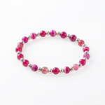 Pink bead layering bracelet with sterling silver accents, stretch stacking bracelet UK