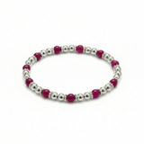 Pink gemstone bead bracelet in sterling silver, stretch stacking bracelet UK