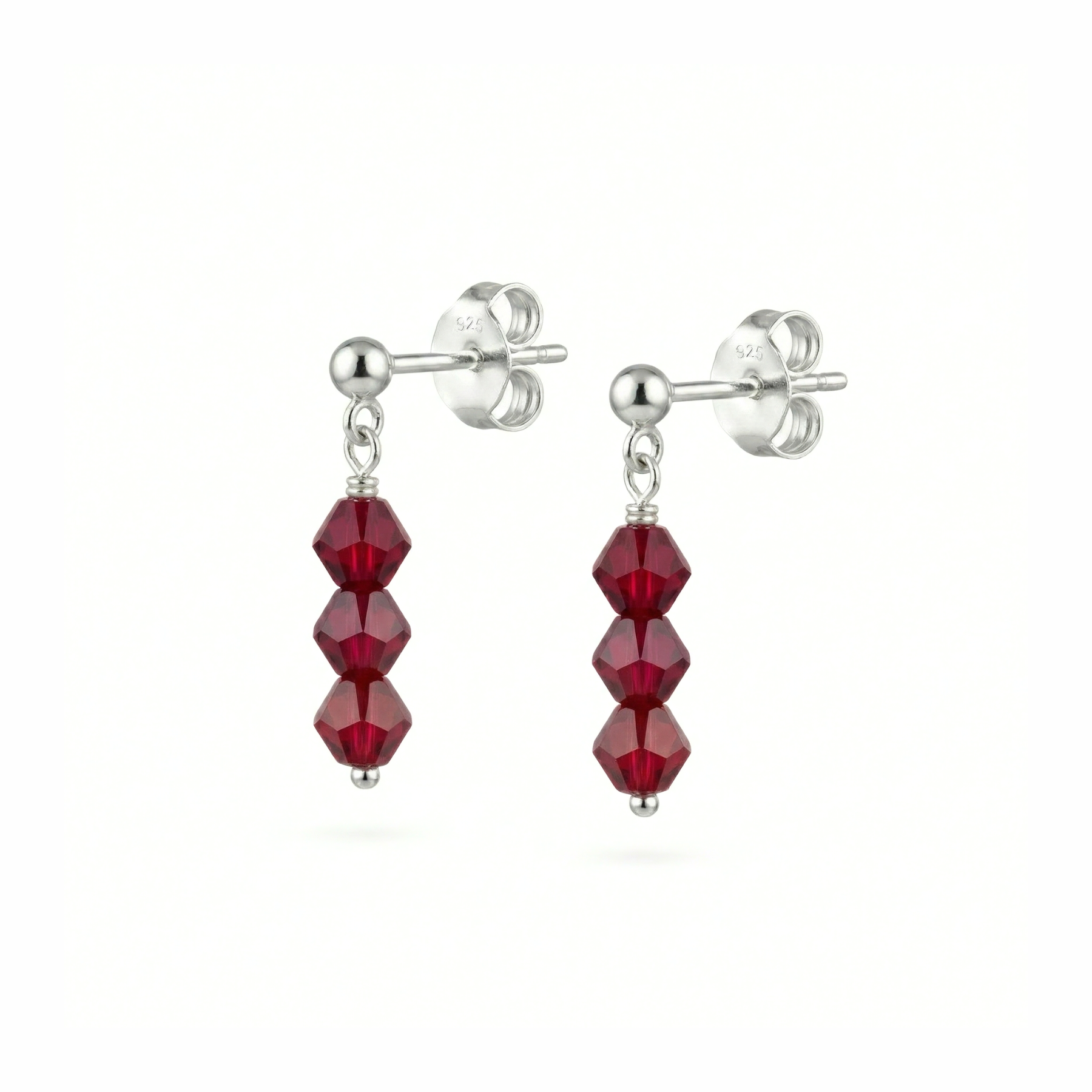 Red bead drop earrings in sterling silver, gemstone drop earrings UK
