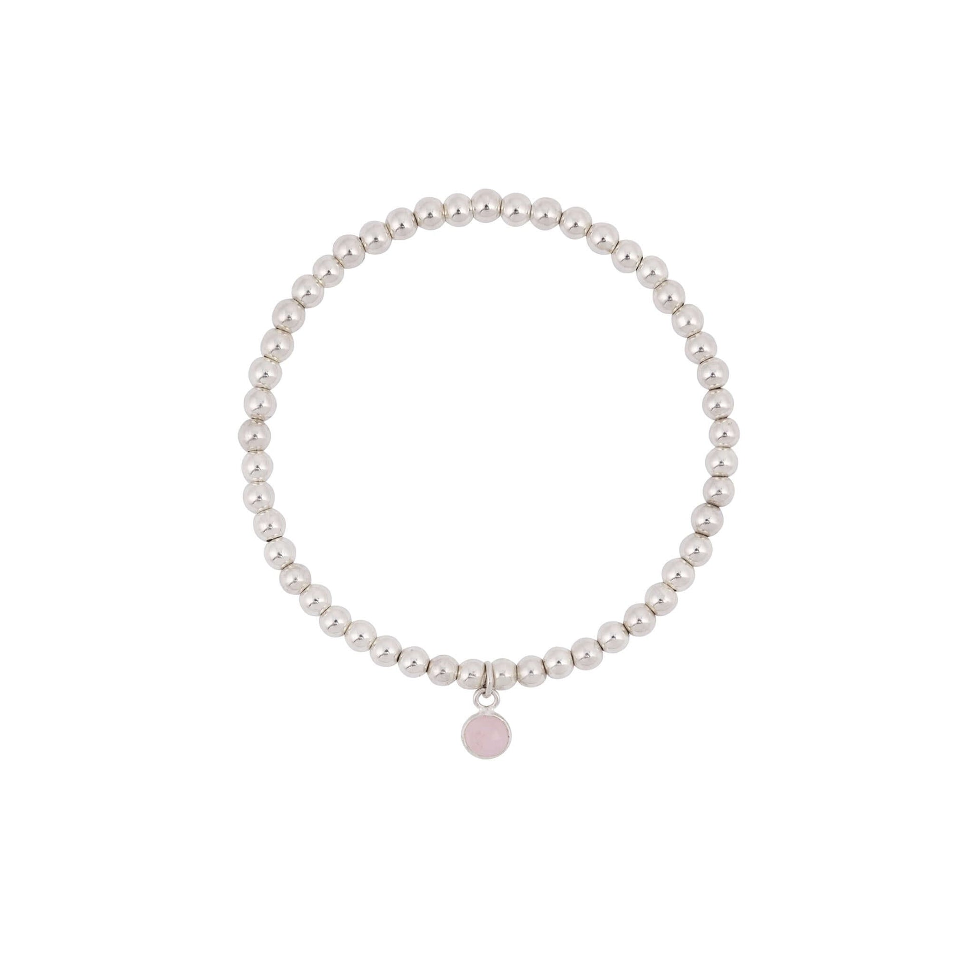 Sterling silver Rose Quartz Charm Bracelet with gemstone charm displayed on white background