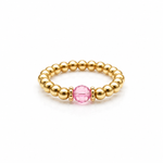 rose crystal ring with a faceted pink gemstone set on a gold filled bead ring.