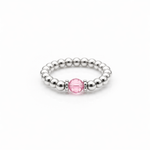 rose crystal ring with a faceted pink gemstone set on a sterling silver bead ring.