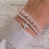 Rose quartz and sterling silver crystal bracelet, handmade stretch bracelet UK