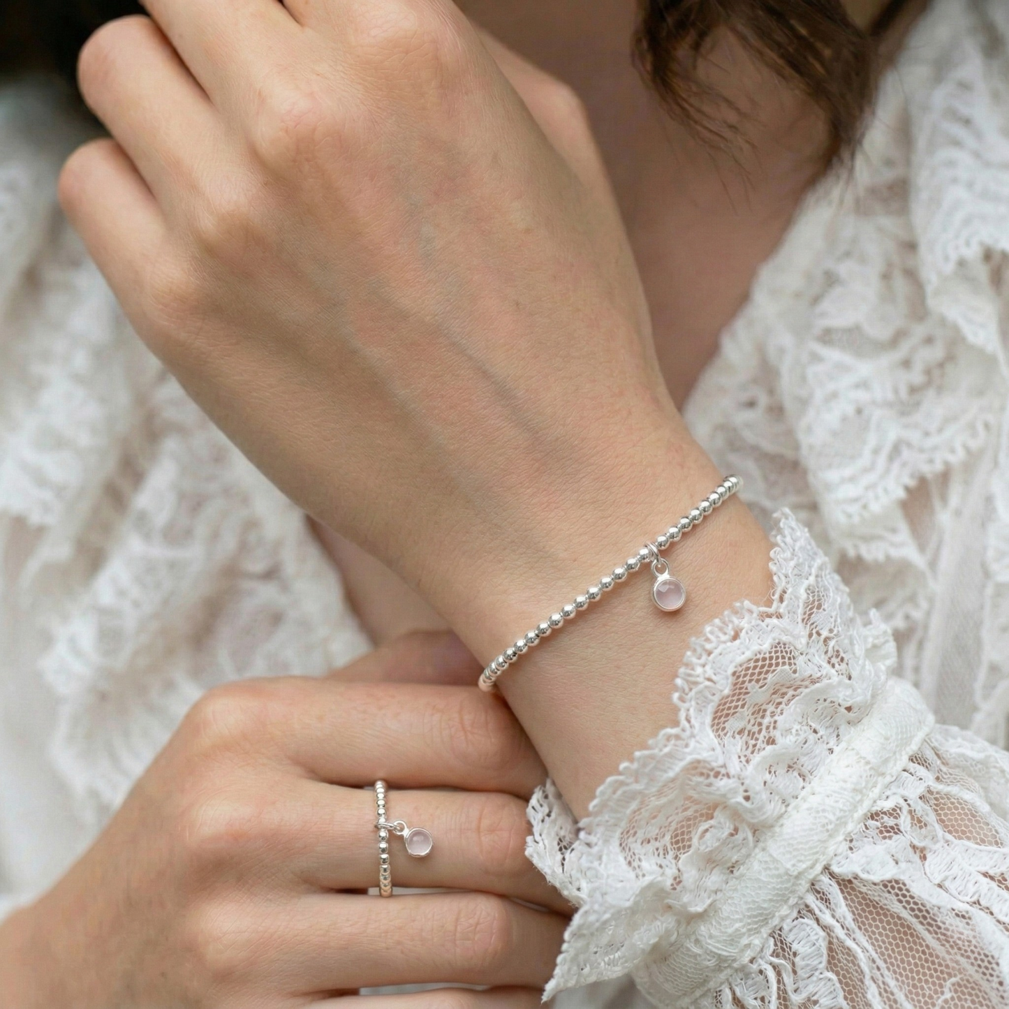 Rose Quartz Jewellery Set | Gemstone Bracelet and Ring