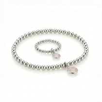 Rose quartz jewellery set with bracelet and ring, pink gemstone set UK