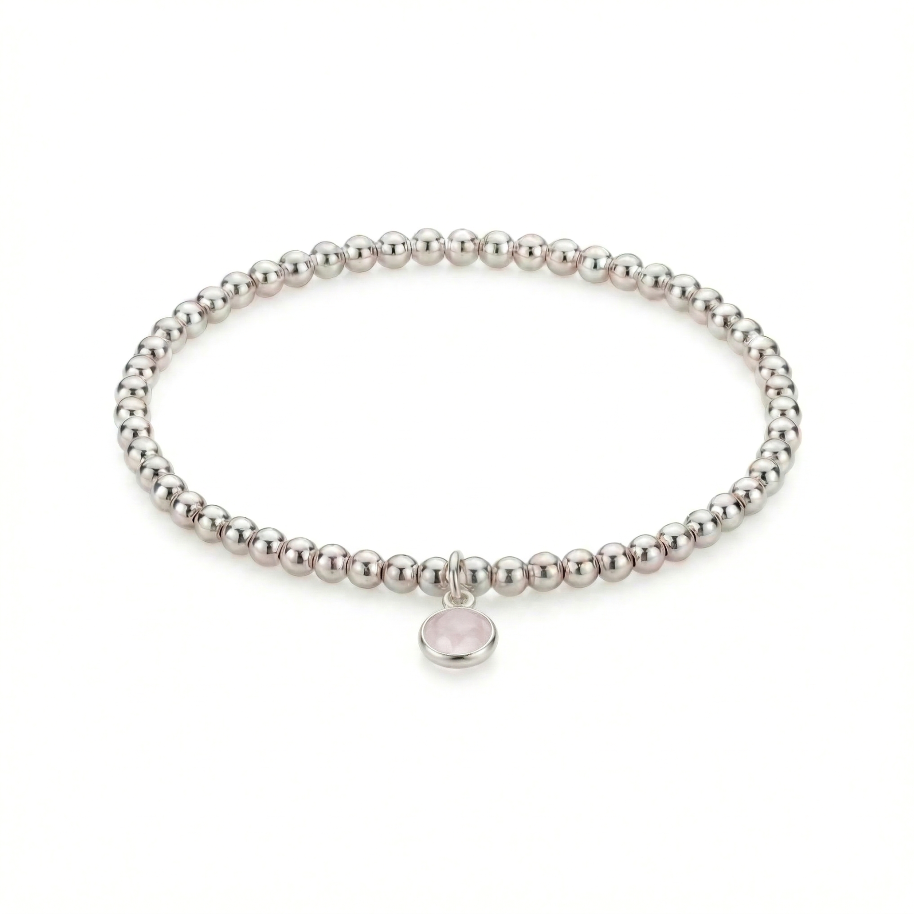 Rose quartz bracelet in sterling silver, October birthstone stretch bracelet UK
