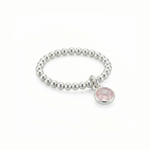 Rose quartz charm ring in sterling silver, October birthstone stretch ring UK
