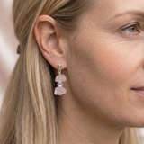 Rose quartz gemstone drop earrings in sterling silver, handmade jewellery UK
