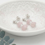 Rose quartz drop earrings in sterling silver, pink gemstone jewellery UK