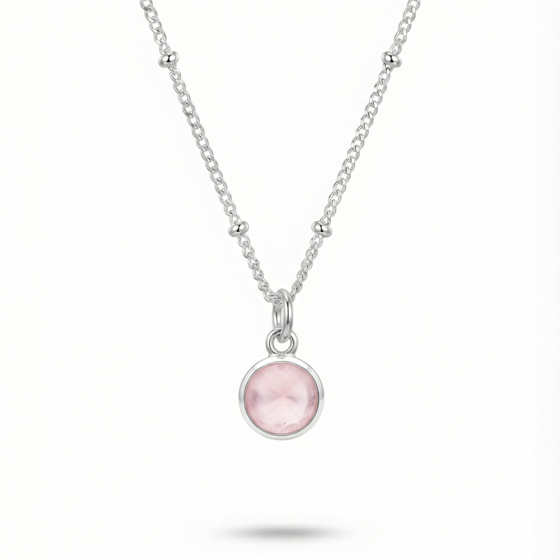 Rose quartz necklace for October birthstone, sterling silver jewellery UK