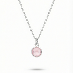 Rose quartz necklace for October birthstone, sterling silver jewellery UK