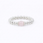 Rose quartz ring in sterling silver, October birthstone stretch ring UK