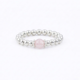 Rose quartz ring in sterling silver, October birthstone stretch ring UK