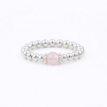 Rose quartz ring in sterling silver, October birthstone stretch ring UK