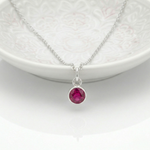 Ruby birthstone charm necklace in sterling silver, July birthstone jewellery UK