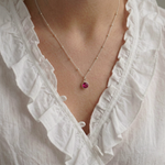 Ruby charm necklace for July birthstone, sterling silver jewellery UK