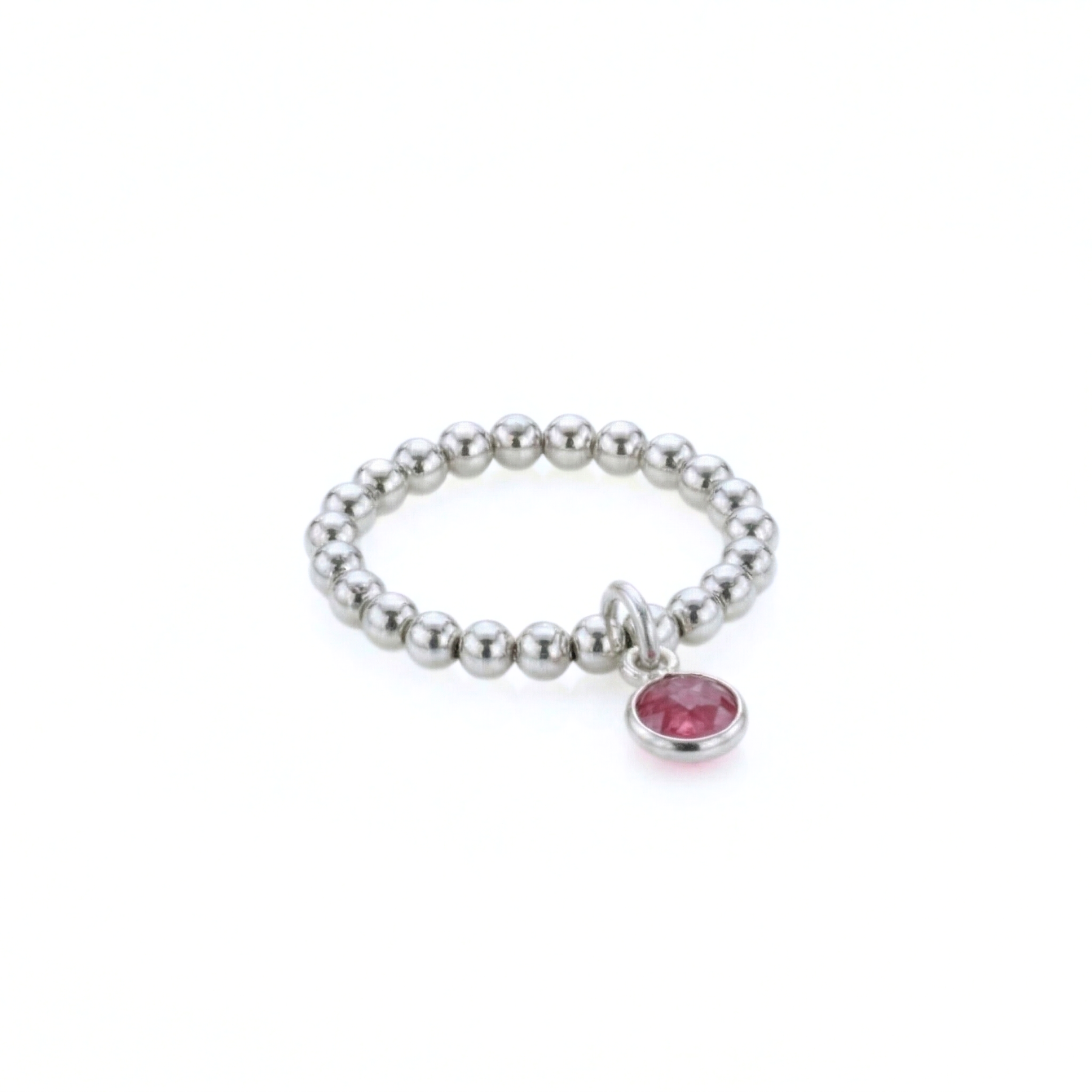 Ruby gemstone beaded ring in sterling silver, stretch birthstone ring for July UK