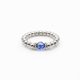 Handmade sapphire crystal bead ring with sterling silver beads, September birthstone ring by Made Here with Love