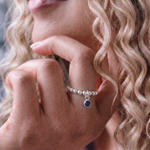 Sapphire charm ring in sterling silver, stretchy birthstone ring for September UK