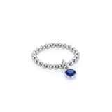 September birthstone ring with sapphire charm in sterling silver, handmade stretch ring UK