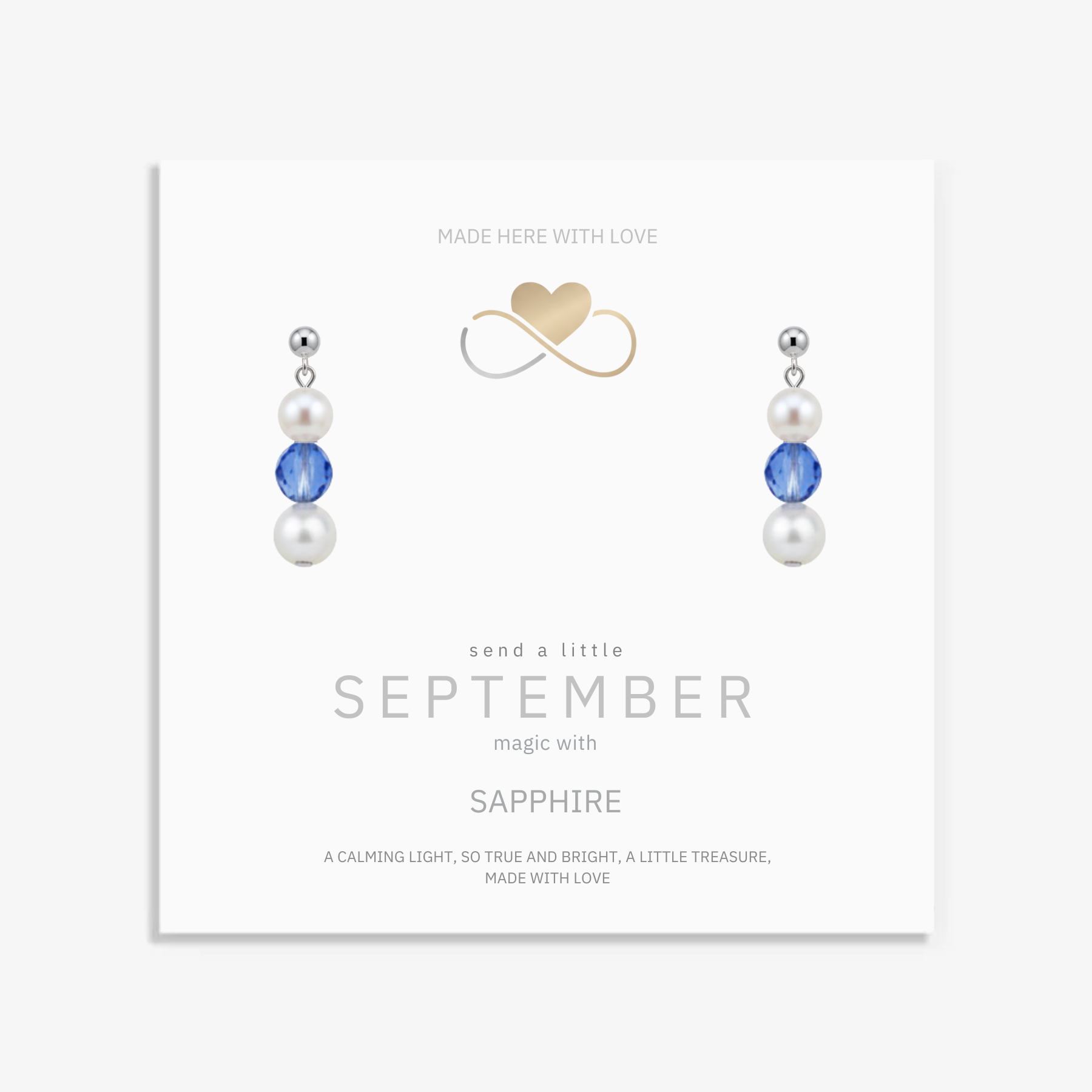 September birthstone earrings with pearls and sapphire gemstones in sterling silver, elegant meaningful birthday jewellery gift.