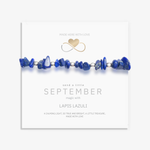 Lapis lazuli September birthstone jewellery displayed on gift card, deep blue gemstone gift ready for presentation.