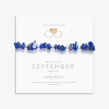 Lapis lazuli September birthstone jewellery displayed on gift card, deep blue gemstone gift ready for presentation.