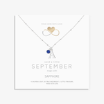 September sapphire and initial personalised necklace in sterling silver, custom birthstone jewellery for September birthday.