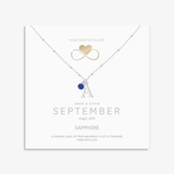 September sapphire and initial personalised necklace in sterling silver, custom birthstone jewellery for September birthday.