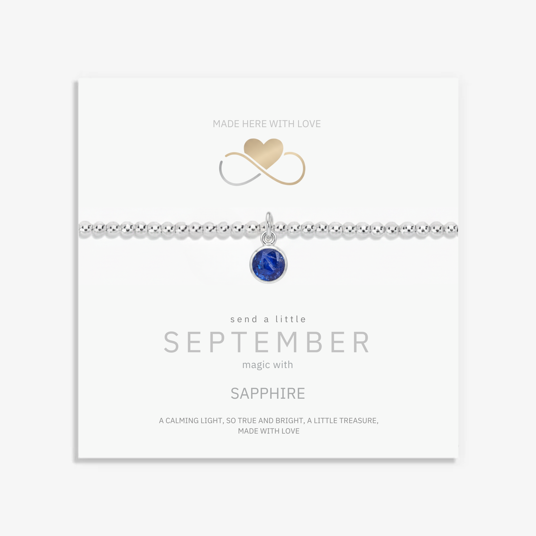 September birthstone bracelet with sapphire charm, sterling silver UK