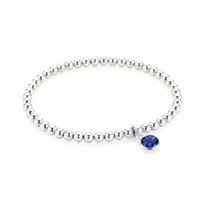 September birthstone bracelet with sapphire charm and sterling silver beads, stretch bracelet UK