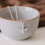 Silver bee charm necklace with satellite chain, handmade nature jewellery UK