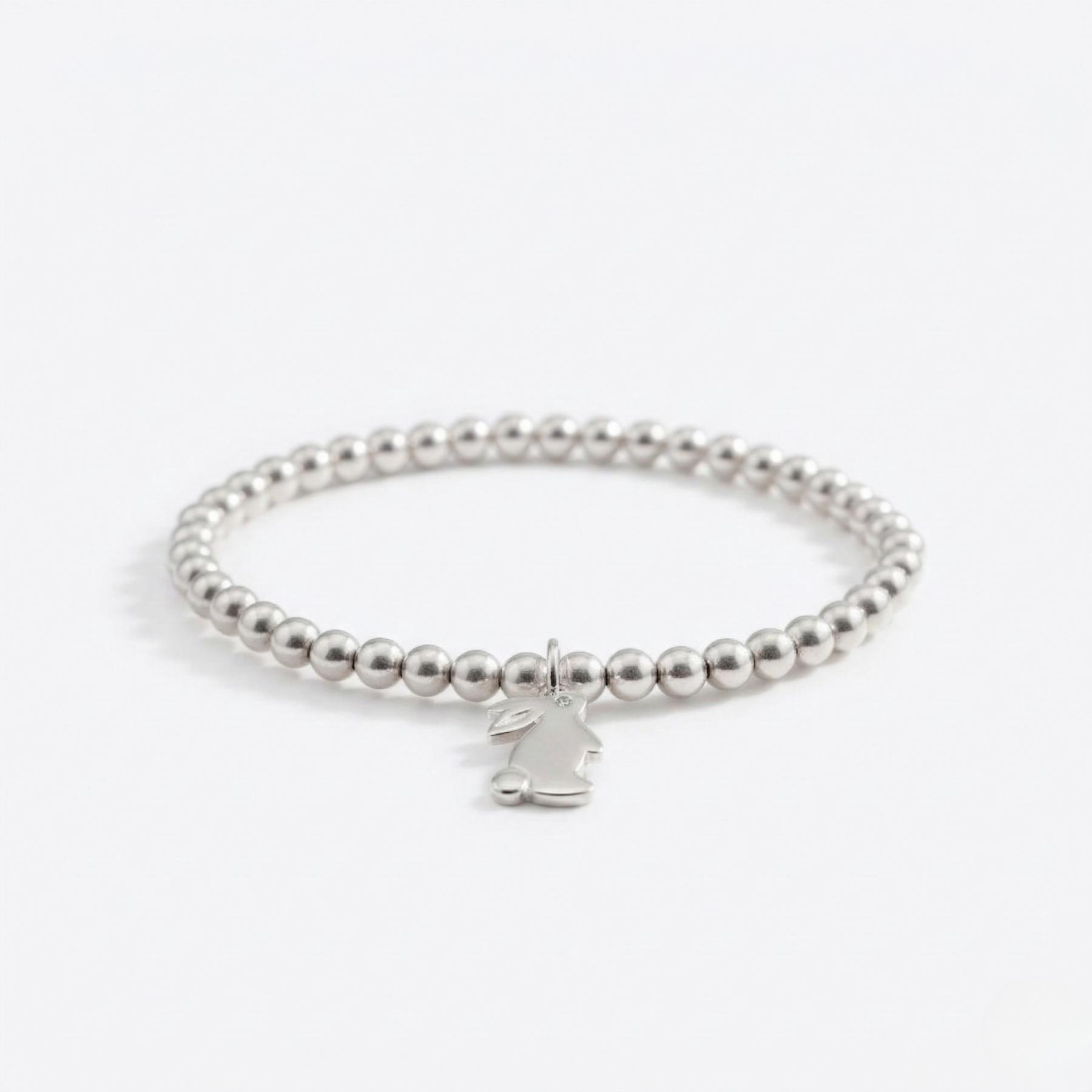 Silver bunny rabbit charm bracelet with sterling silver beads, stretch bracelet UK