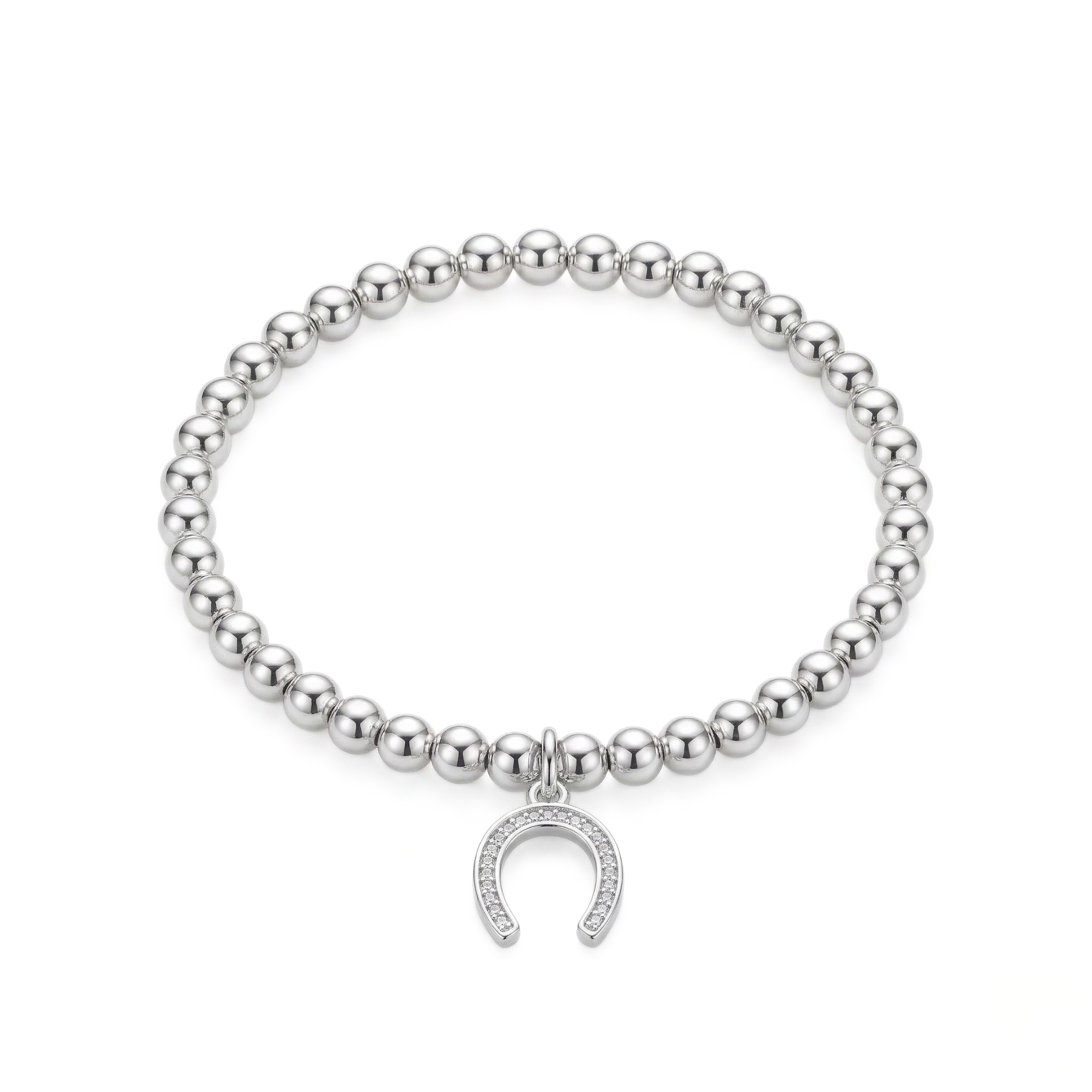 Sterling silver horseshoe bead bracelet with stretch design, lucky charm jewellery UK