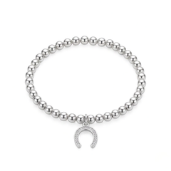 Sterling silver horseshoe bead bracelet with stretch design, lucky charm jewellery UK