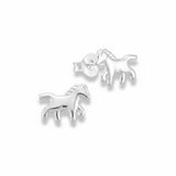 Sterling silver horse stud earrings with detailed equestrian design, meaningful gift for horse lovers and riders.