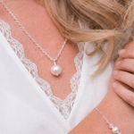 Sterling silver pearl necklace with ivory pendant, minimalist bridal necklace UK