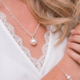 Sterling silver pearl necklace with ivory pendant, minimalist bridal necklace UK